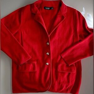 Lauren Ralph Lauren Classic Red Cotton Blend Blazer Pockets Crest Buttons 1X